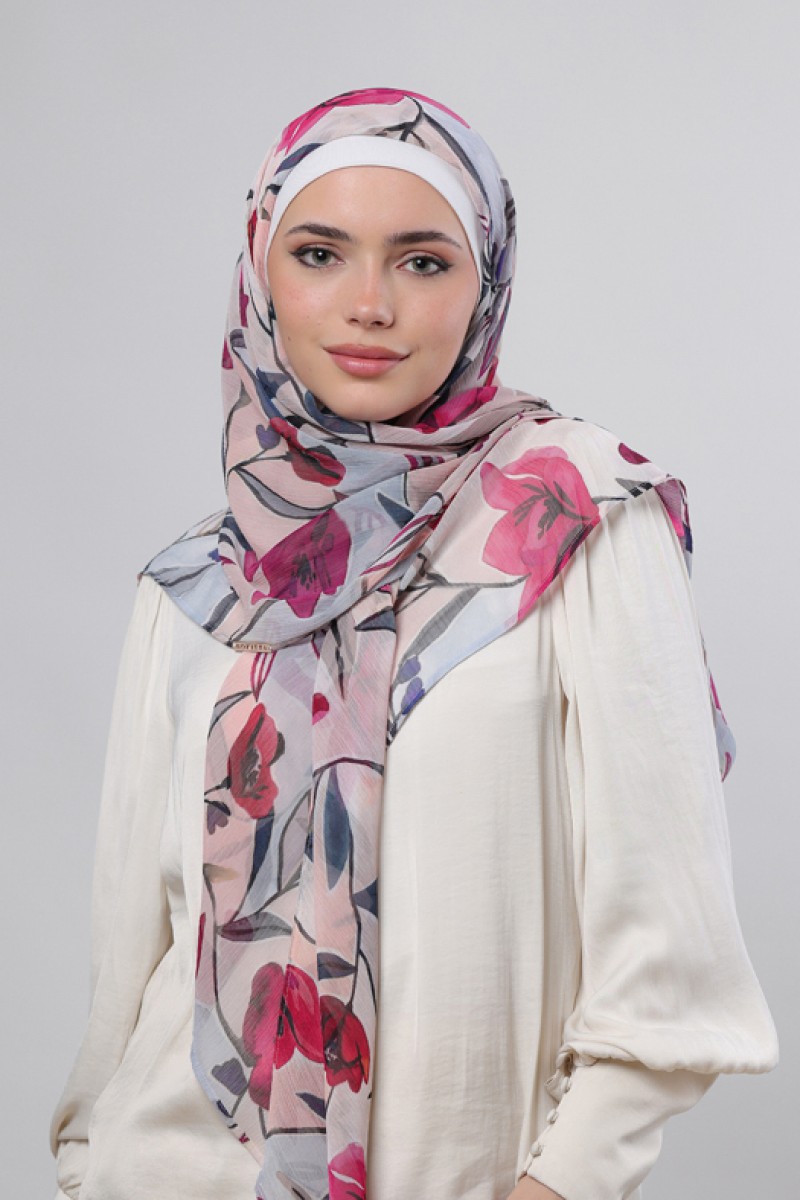 Fuchsia - Printed Crinkled Chiffon