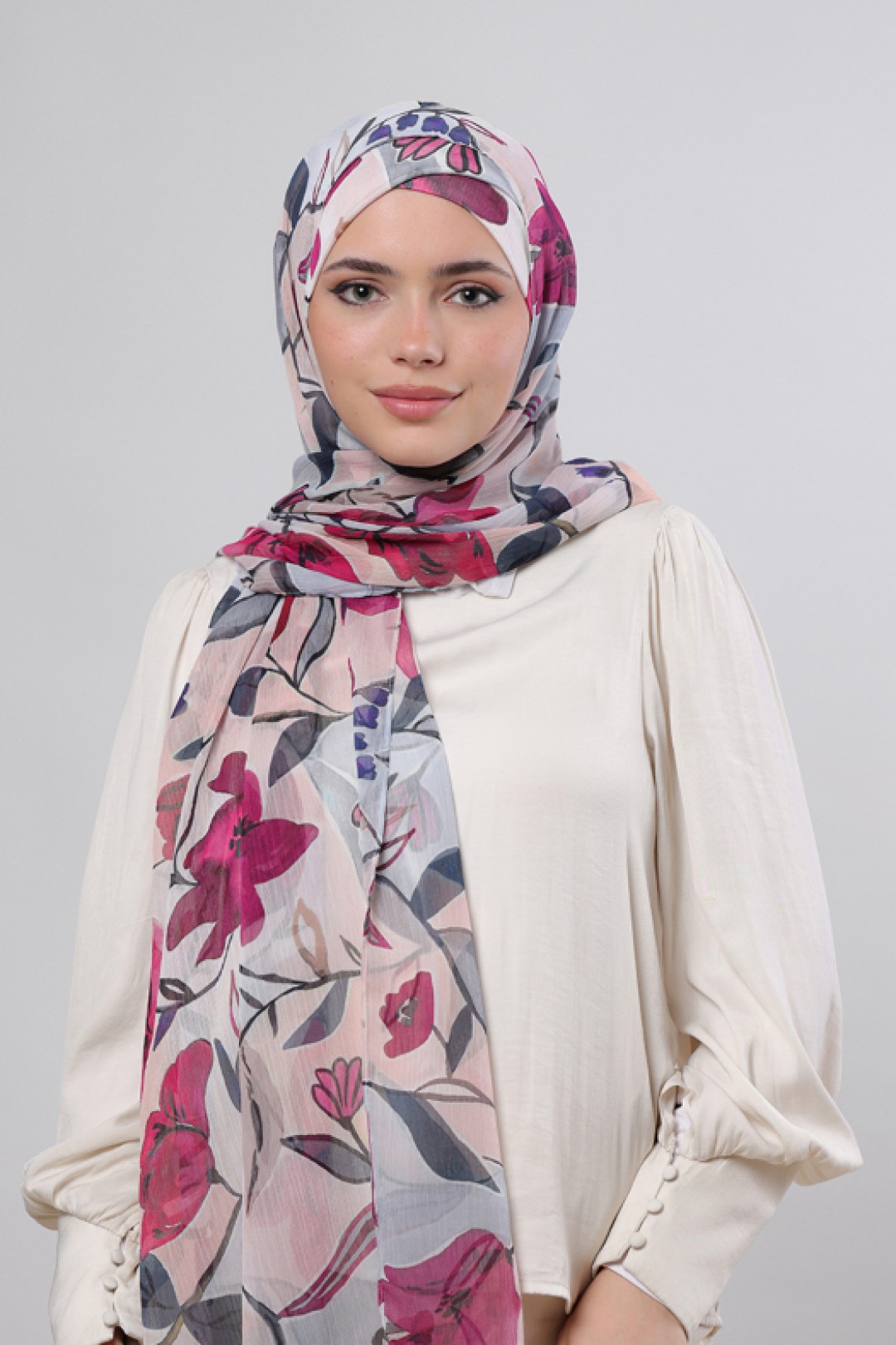 Fuchsia - Printed Crinkled Chiffon