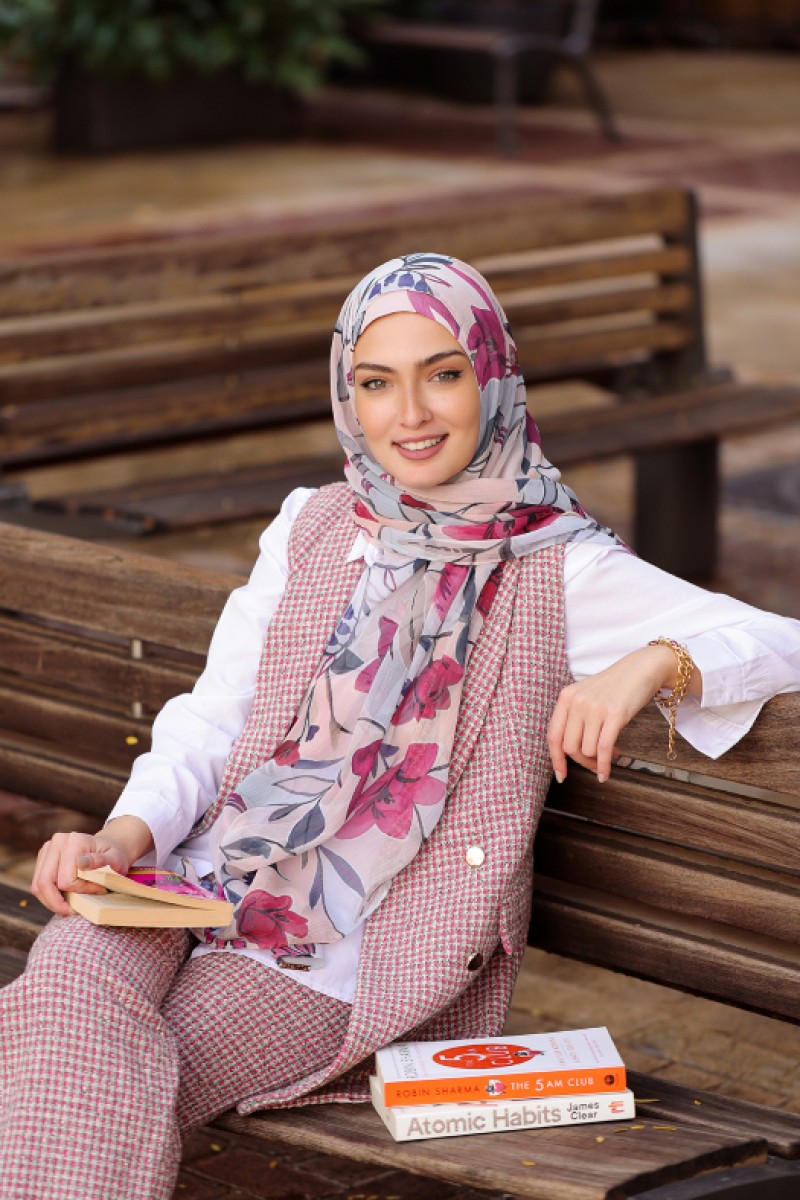 Fuchsia - Printed Crinkled Chiffon