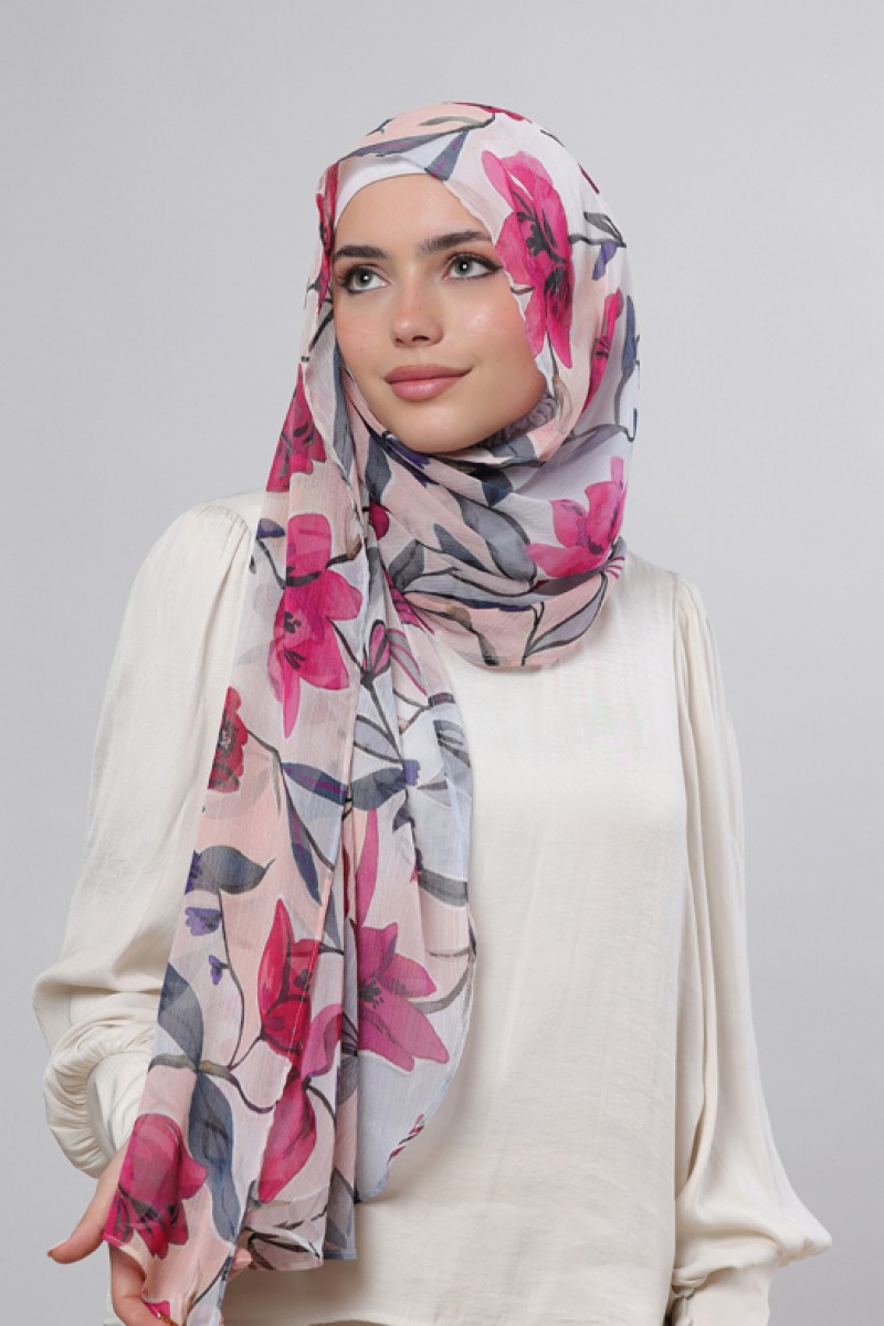 Fuchsia - Printed Crinkled Chiffon