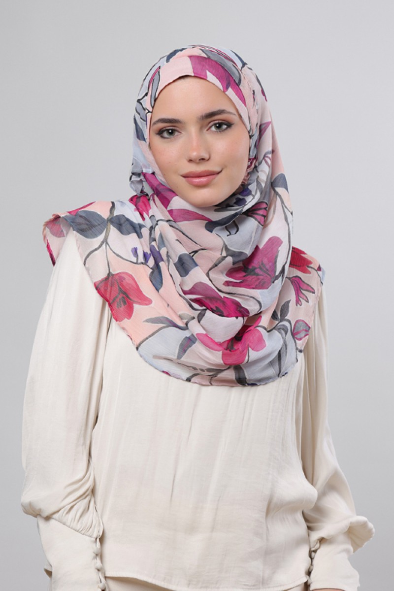 Fuchsia - Printed Crinkled Chiffon