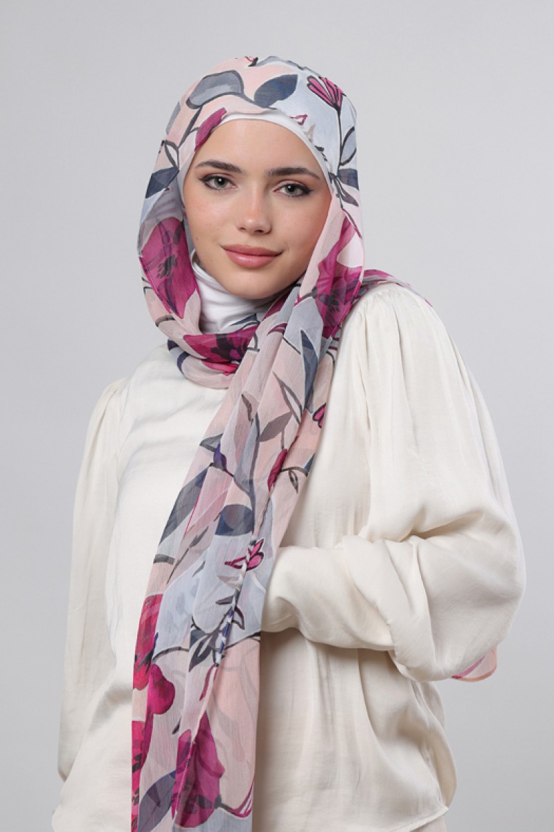 Fuchsia - Printed Crinkled Chiffon