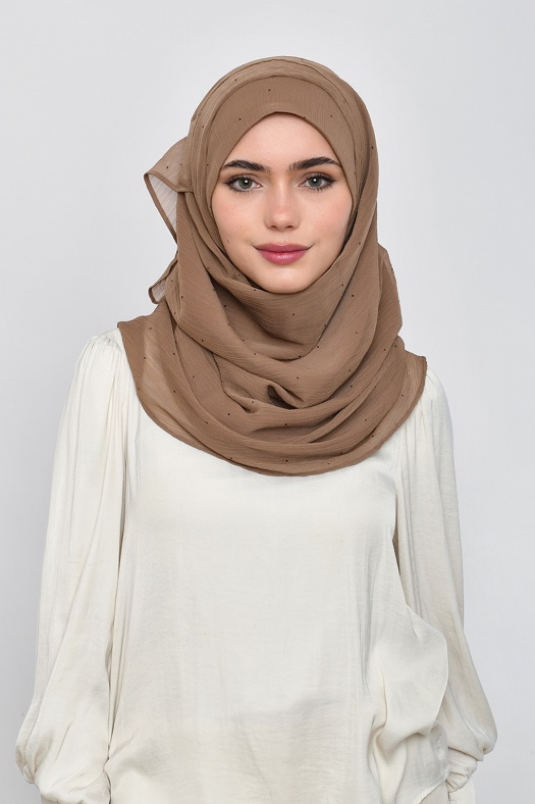 Greige - Plain Crinkled Chiffon Crystals