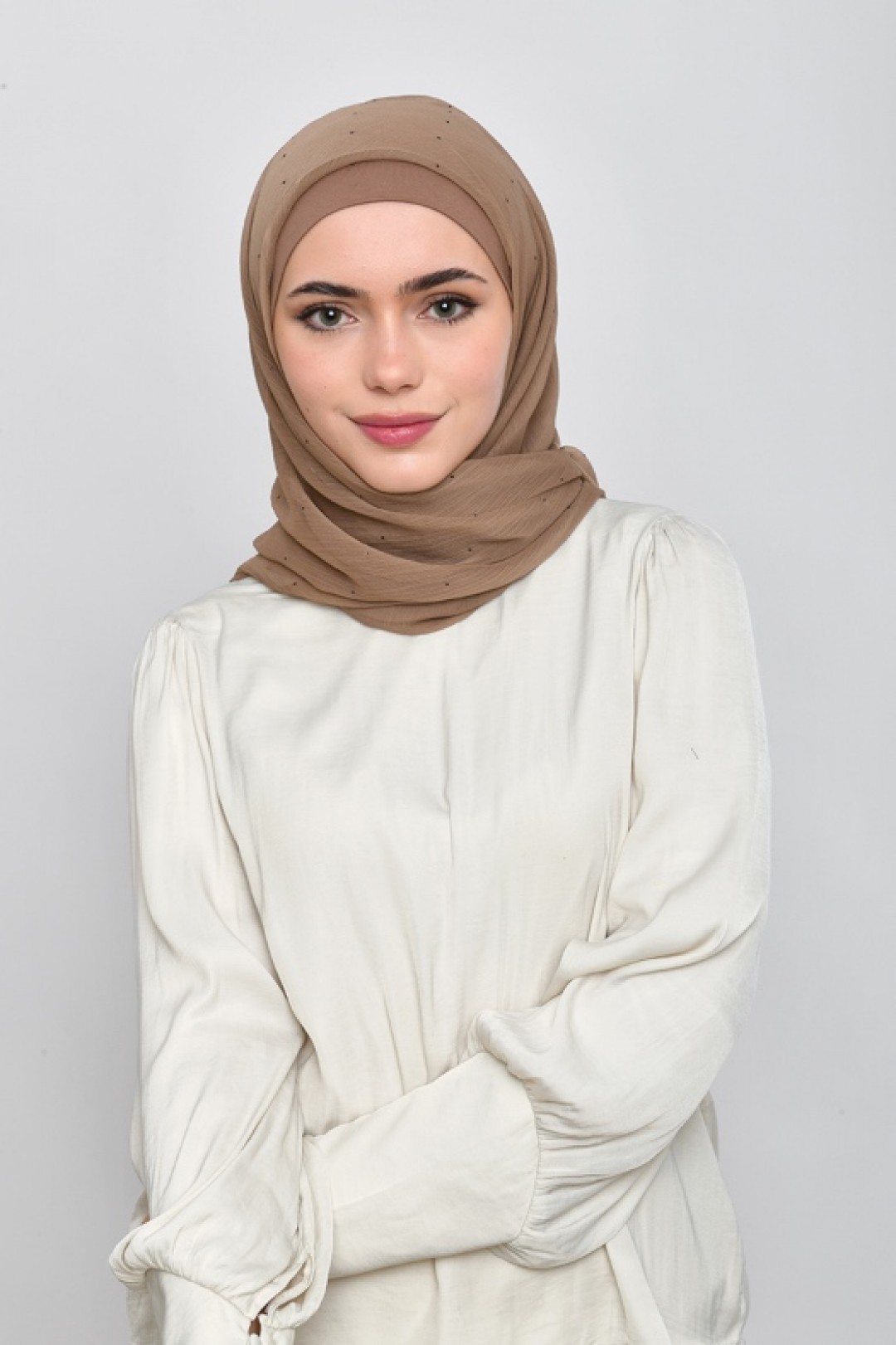 Greige - Plain Crinkled Chiffon Crystals