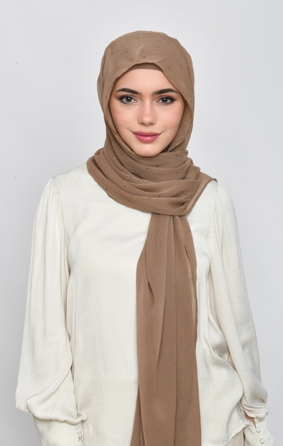 Greige - Plain Crinkled Chiffon Crystals