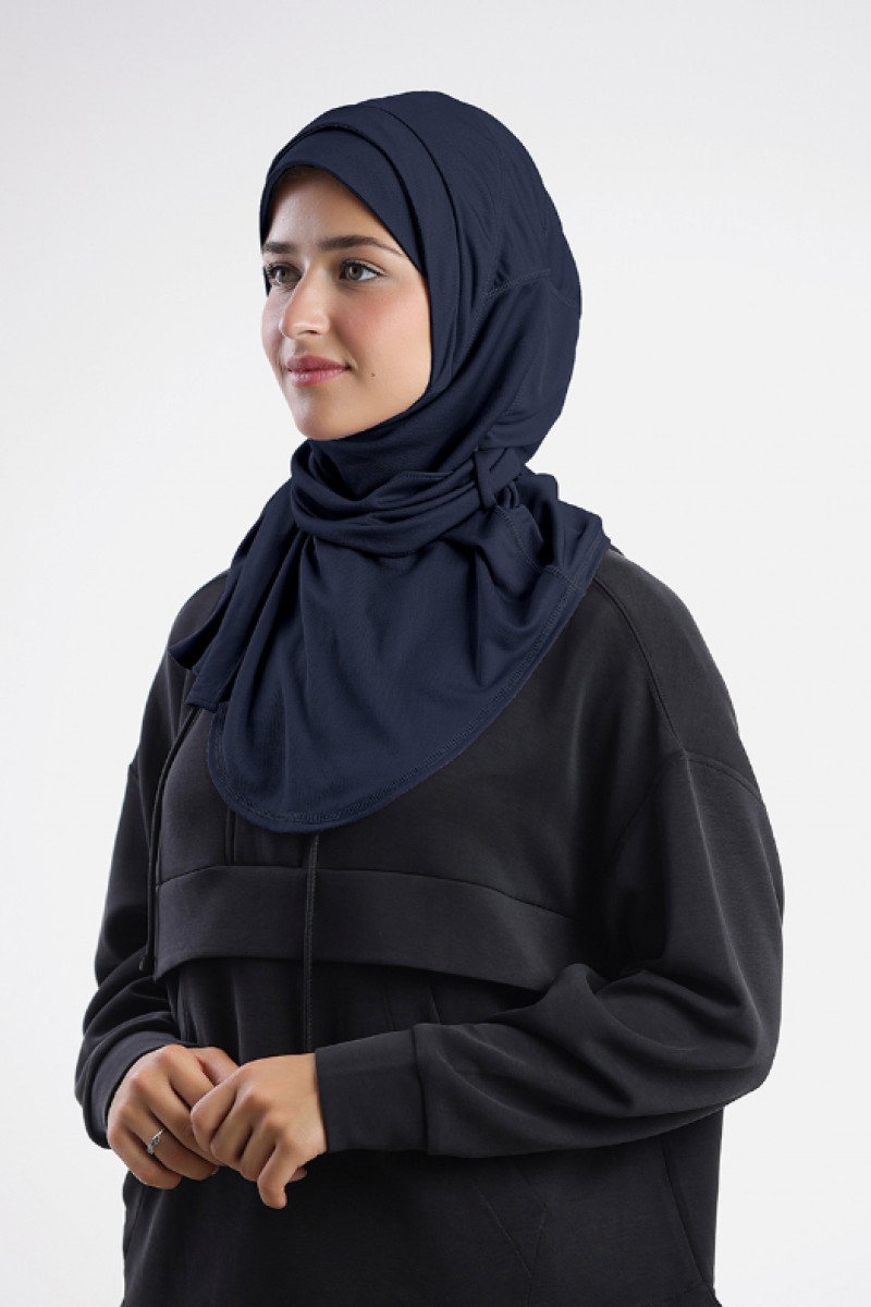 Gym Hijab - Plain Dual Functional Mesh (Navy/Light Gray)