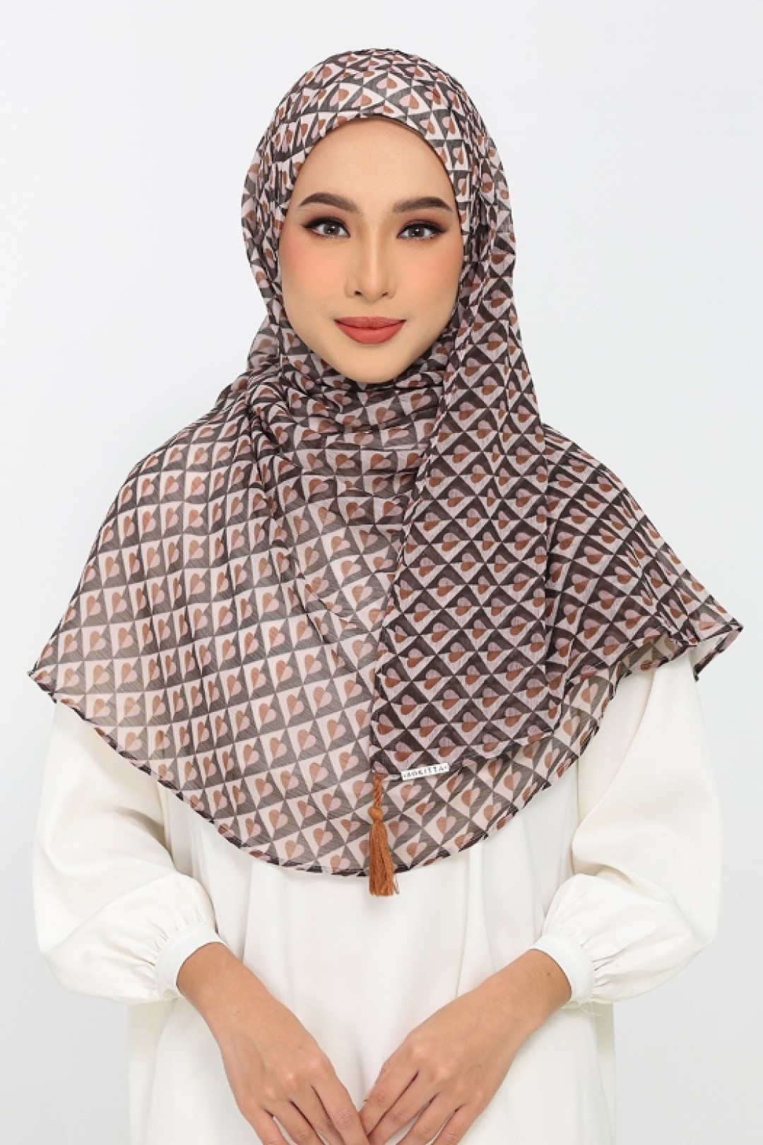 Hearts Beige - Plus Crinkled Chiffon