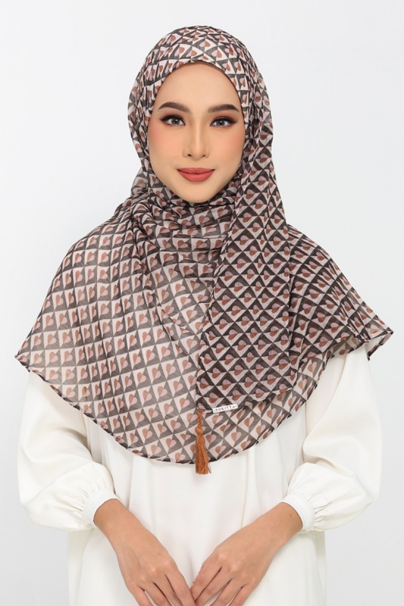 Hearts Beige - Printed Plus Crinkled Chiffon