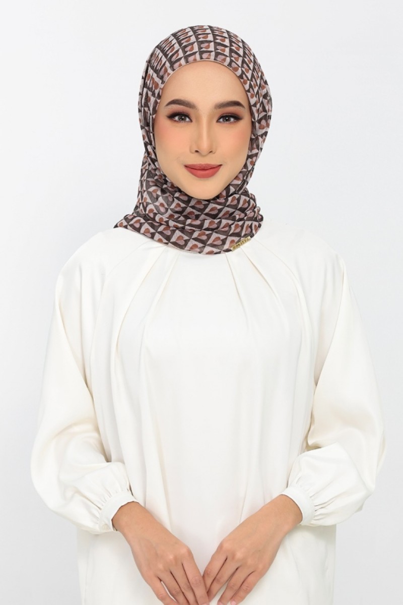 Hearts Beige - Printed Plus Crinkled Chiffon