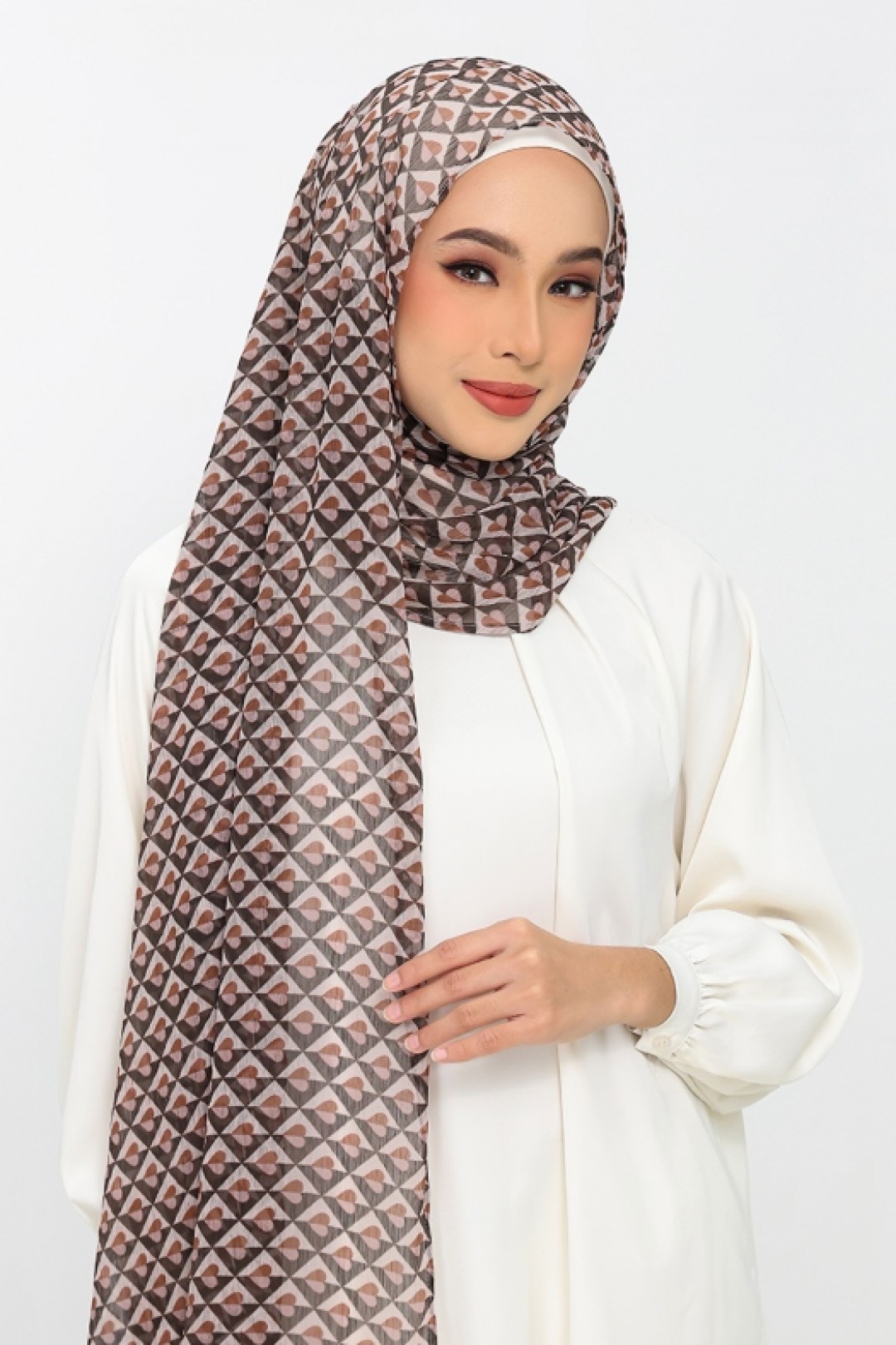 Hearts Beige - Plus Crinkled Chiffon