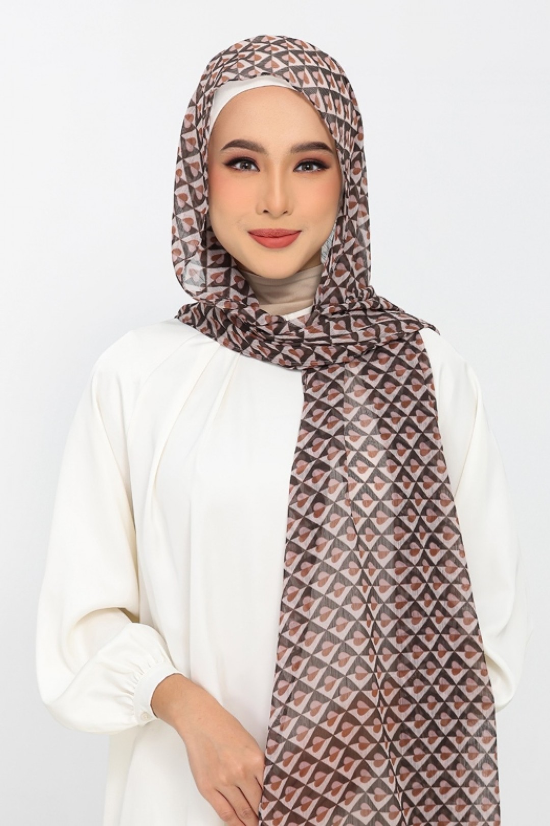 Hearts Beige - Plus Crinkled Chiffon