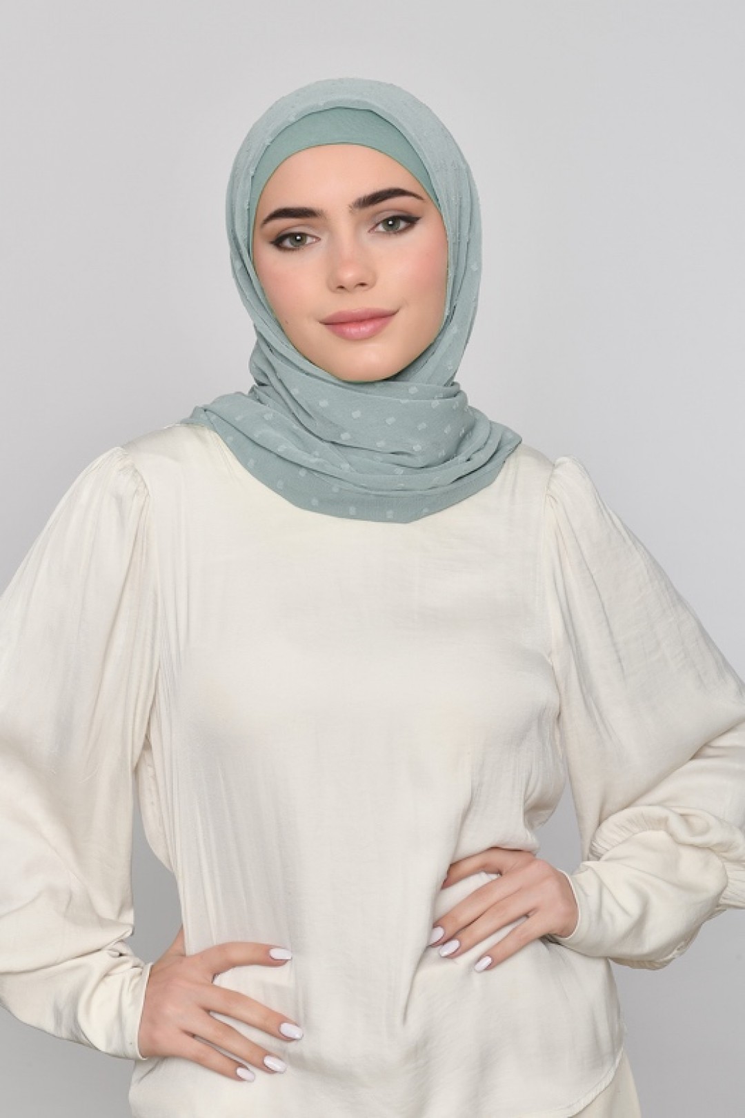 Herb Green - Plain Mosaic Butti Chiffon