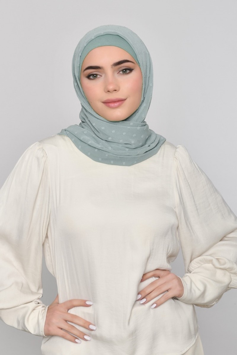 Herb Green - Plain Mosaic Butti Chiffon