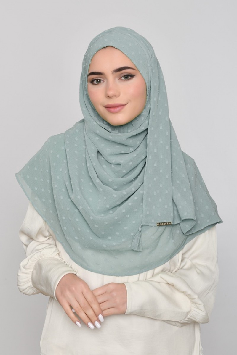 Herb Green - Plain Mosaic Butti Chiffon