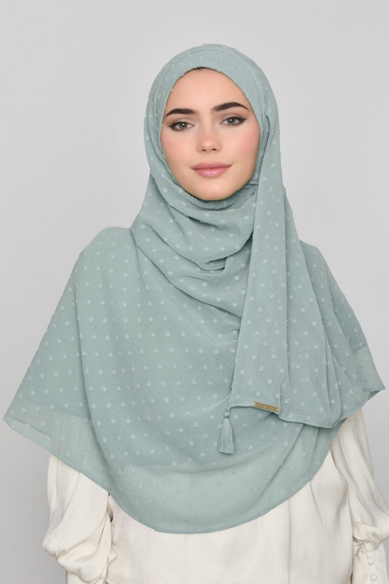 Herb Green - Plain Mosaic Butti Chiffon