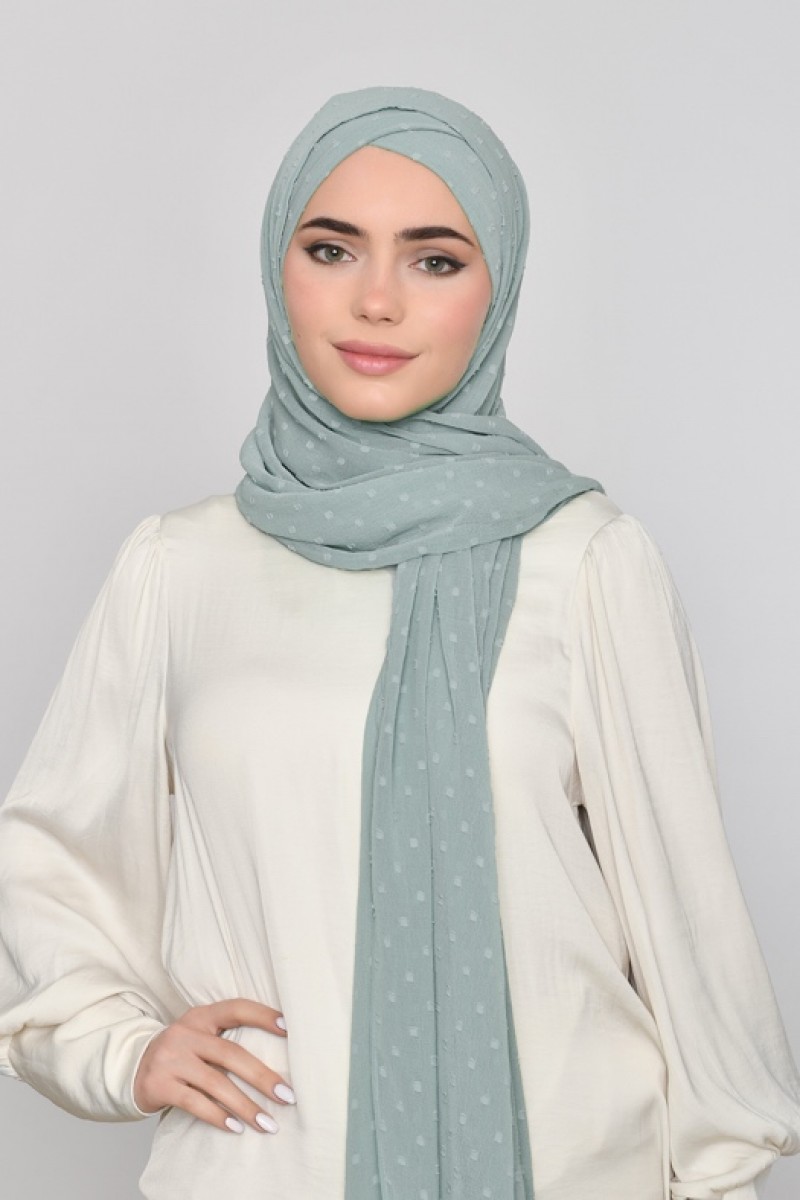 Herb Green - Plain Mosaic Butti Chiffon