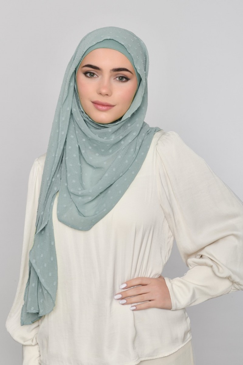 Herb Green - Plain Mosaic Butti Chiffon