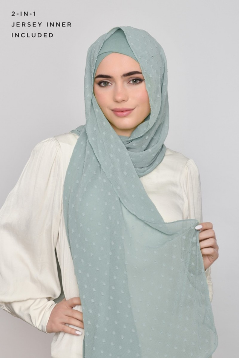 Herb Green - Plain Mosaic Butti Chiffon