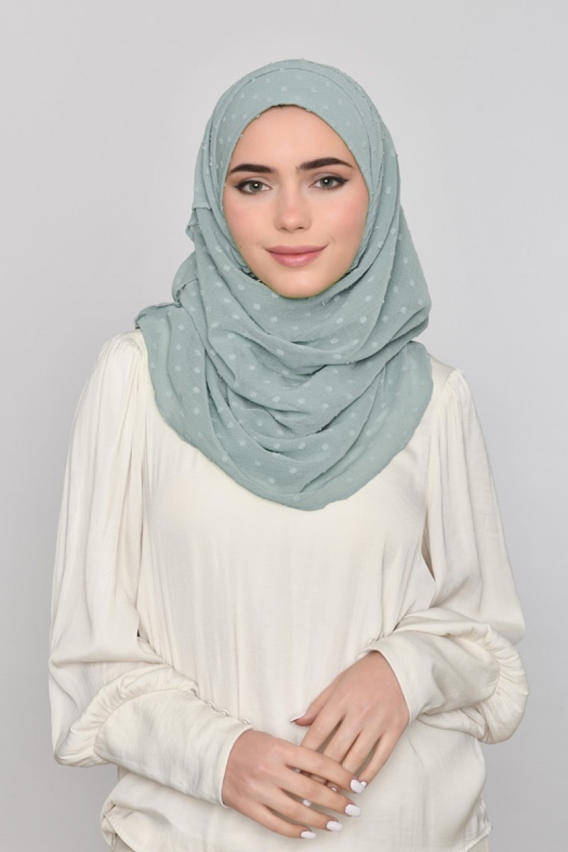 Herb Green - Plain Mosaic Butti Chiffon