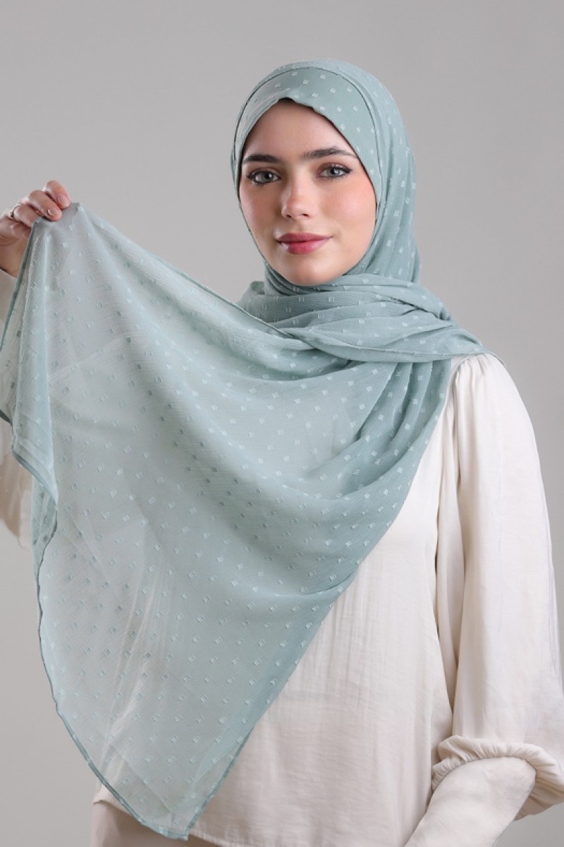 Herb Green - Plain Mosaic Butti Chiffon