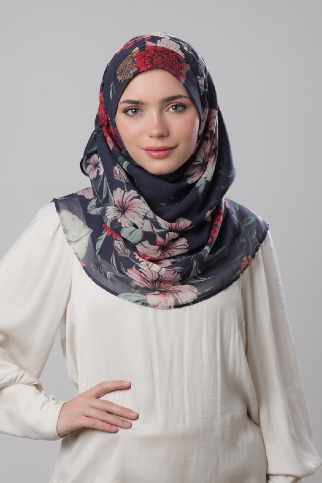 Hibiscus - Printed Plus Crinkled Chiffon