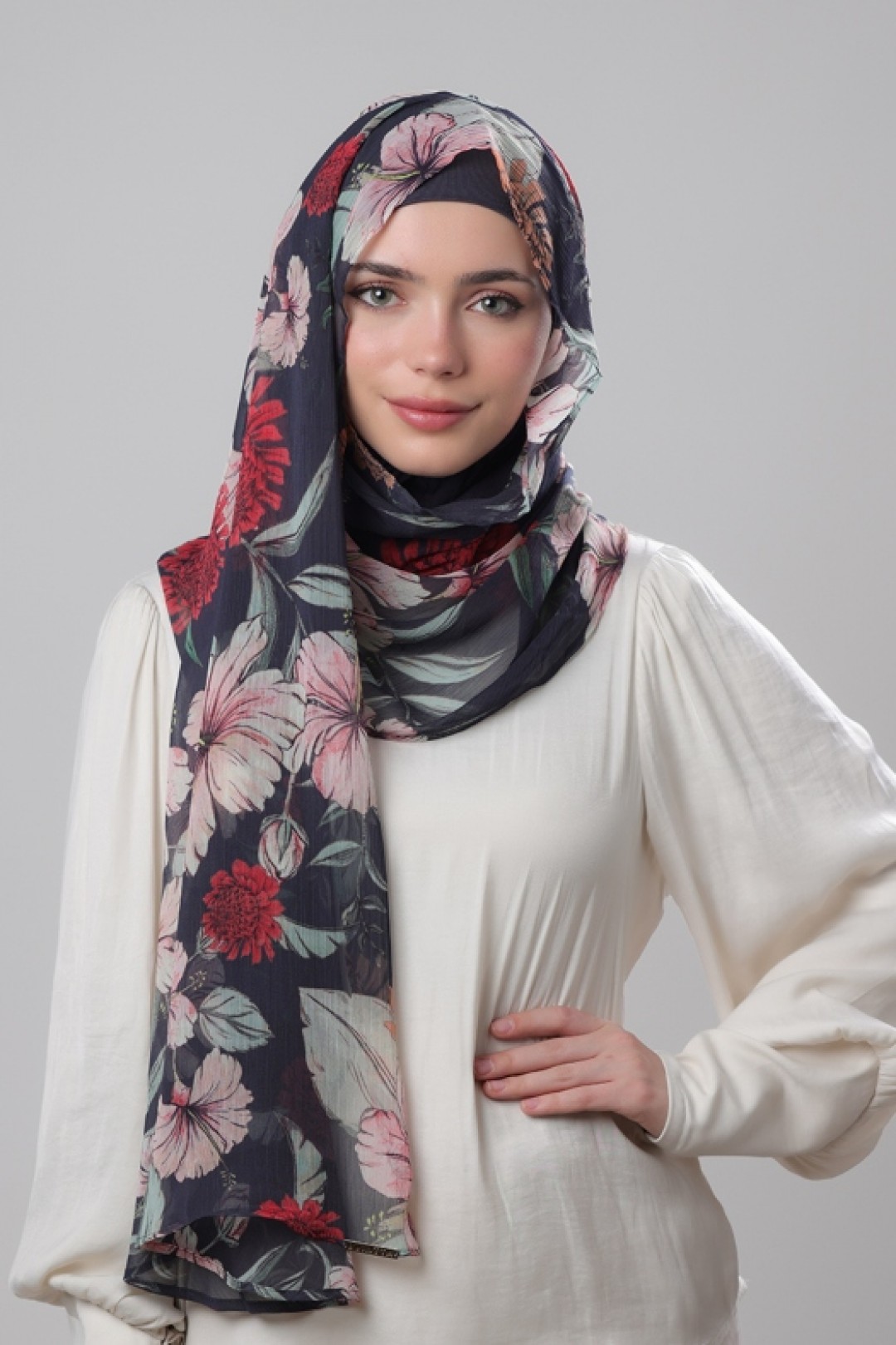 Hibiscus - Printed Plus Crinkled Chiffon