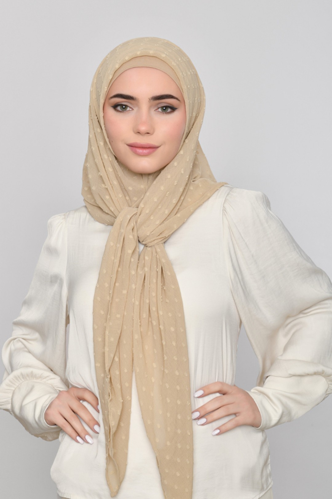 Humus Beige - Plain Mosaic Butti Chiffon