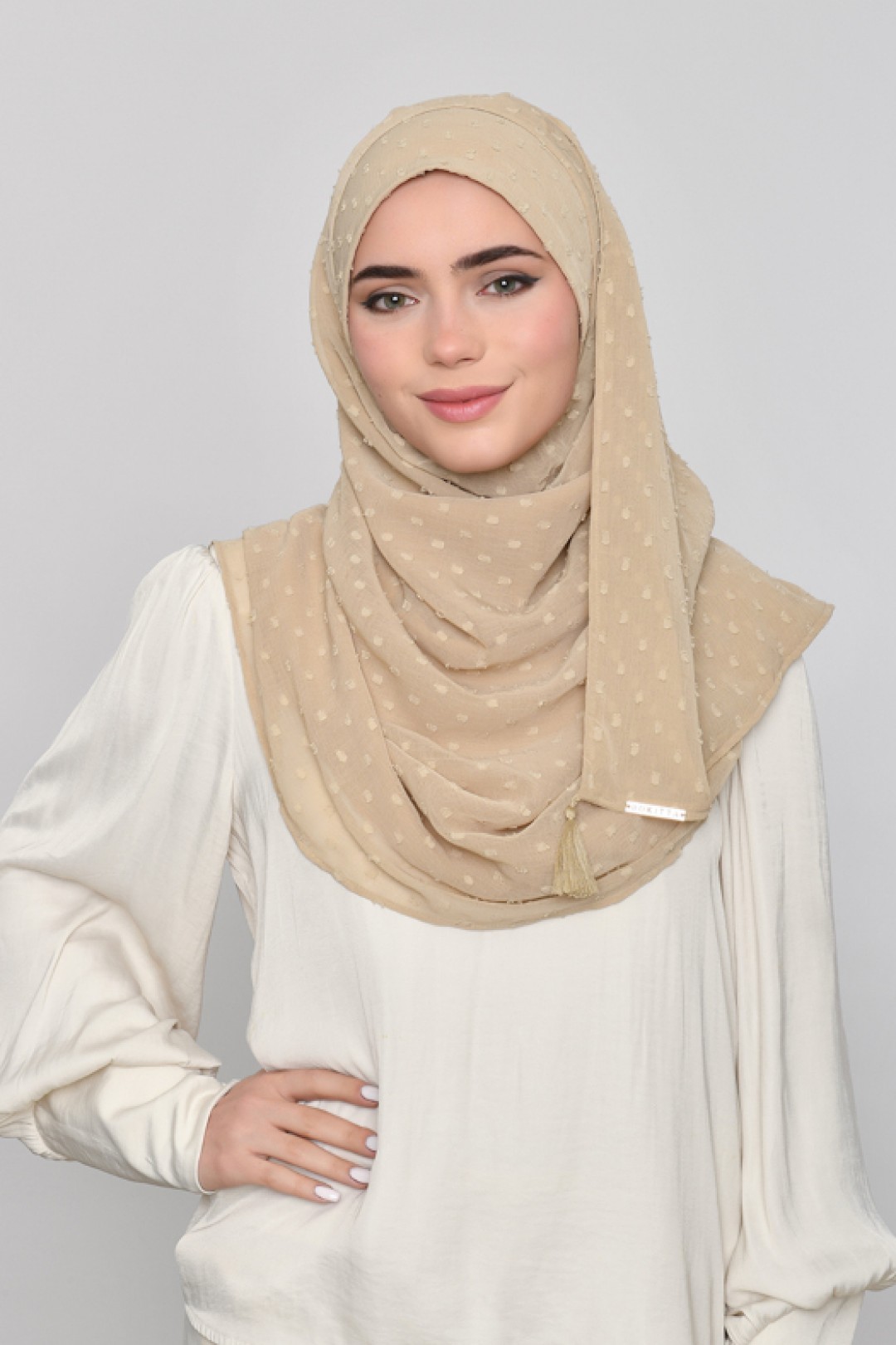 Humus Beige - Plain Mosaic Butti Chiffon