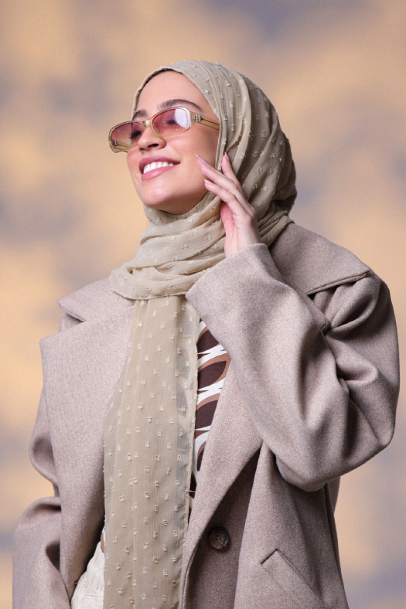 Humus Beige - Plain Mosaic Butti Chiffon