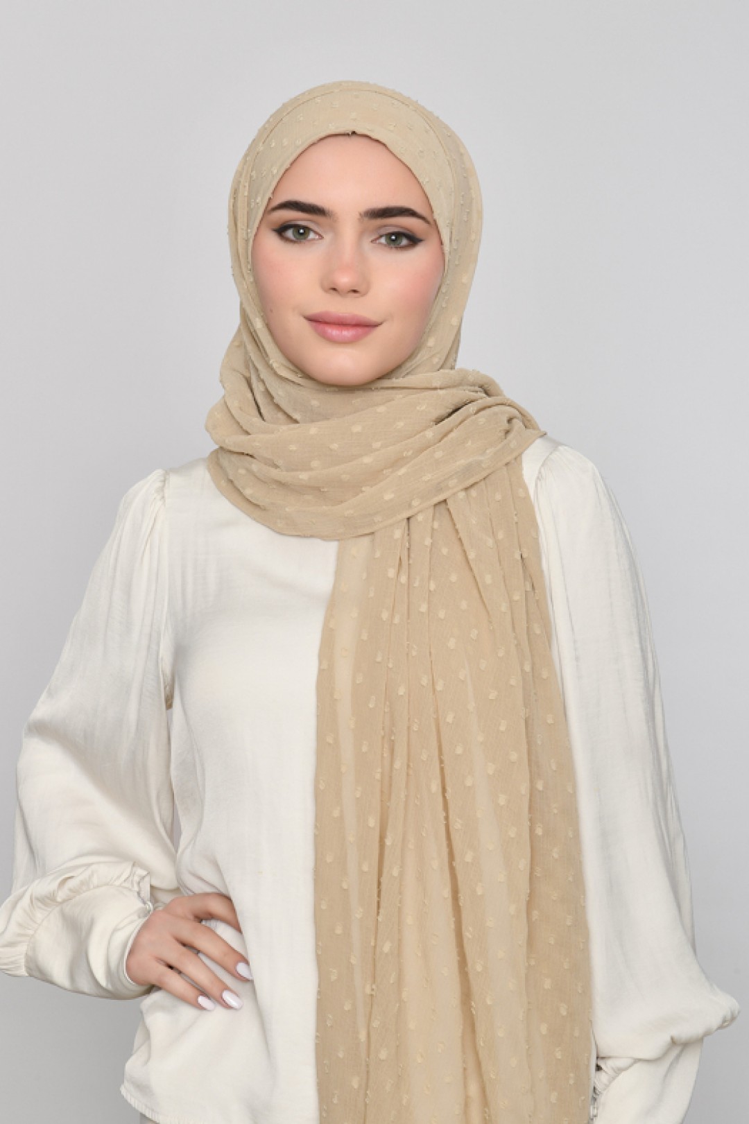Humus Beige - Plain Mosaic Butti Chiffon