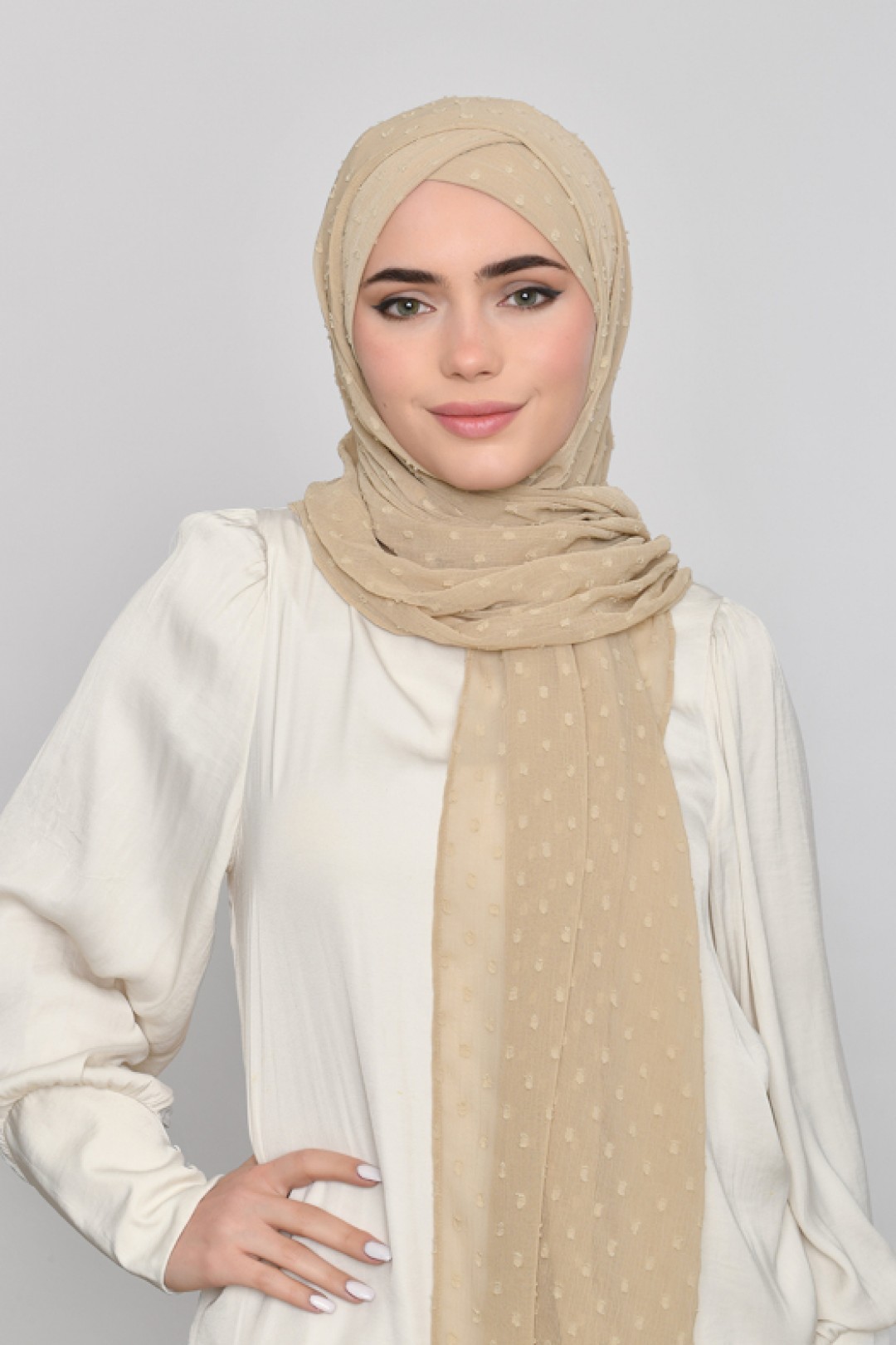 Humus Beige - Plain Mosaic Butti Chiffon