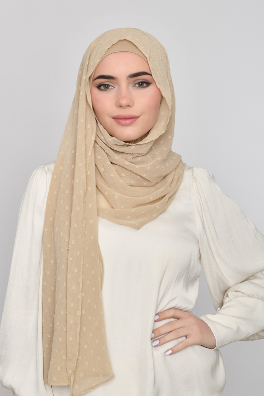 Humus Beige - Plain Mosaic Butti Chiffon