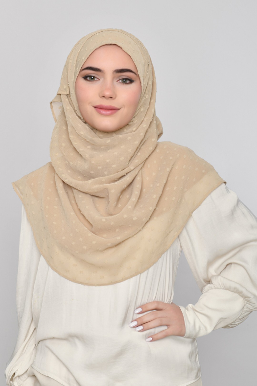 Humus Beige - Plain Mosaic Butti Chiffon