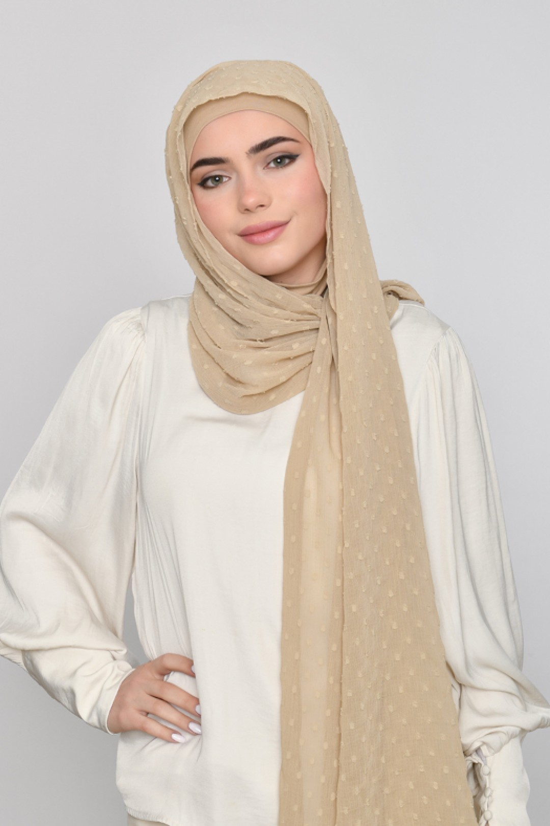 Humus Beige - Plain Mosaic Butti Chiffon