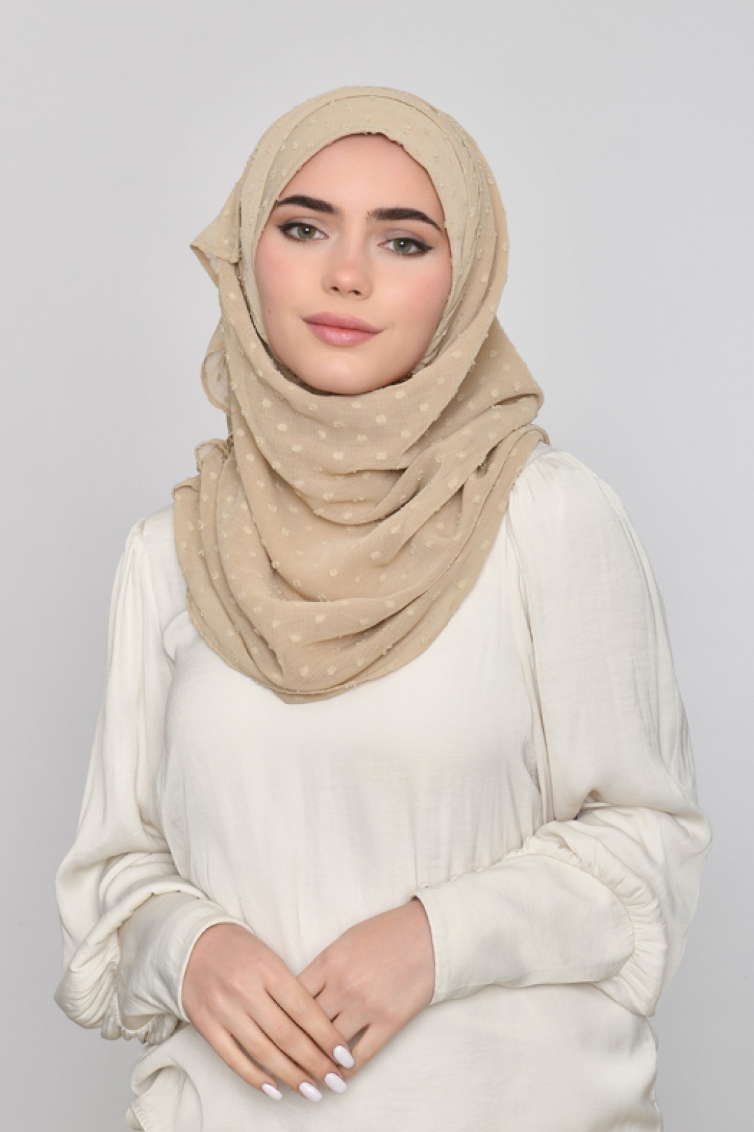 Humus Beige - Plain Mosaic Butti Chiffon