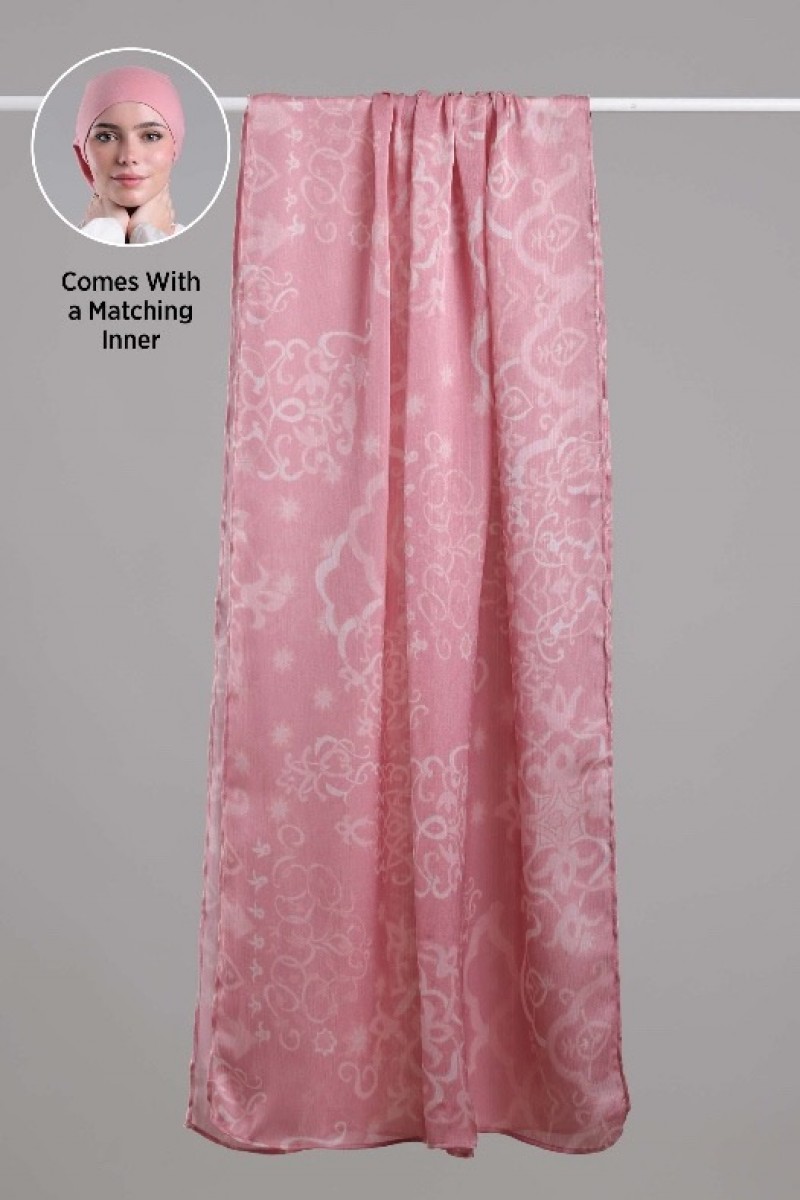 Putra Pink - Printed Plus Crinkled Satin Chiffon