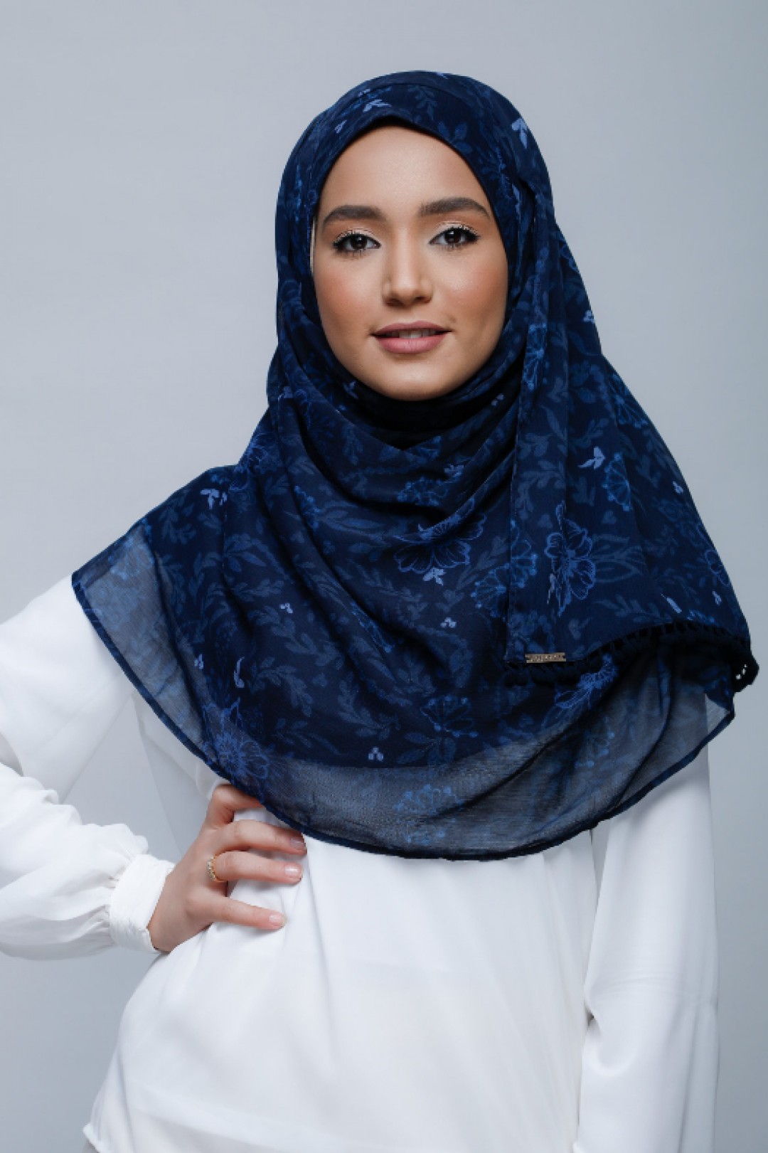 Joy - Printed With Pompoms Crinkled Chiffon - Capshawl