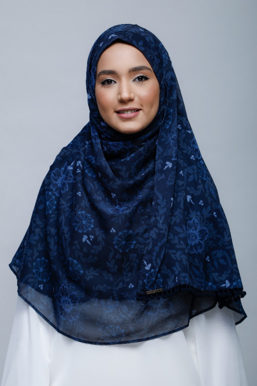 Joy - Printed With Pompoms Crinkled Chiffon - Capshawl