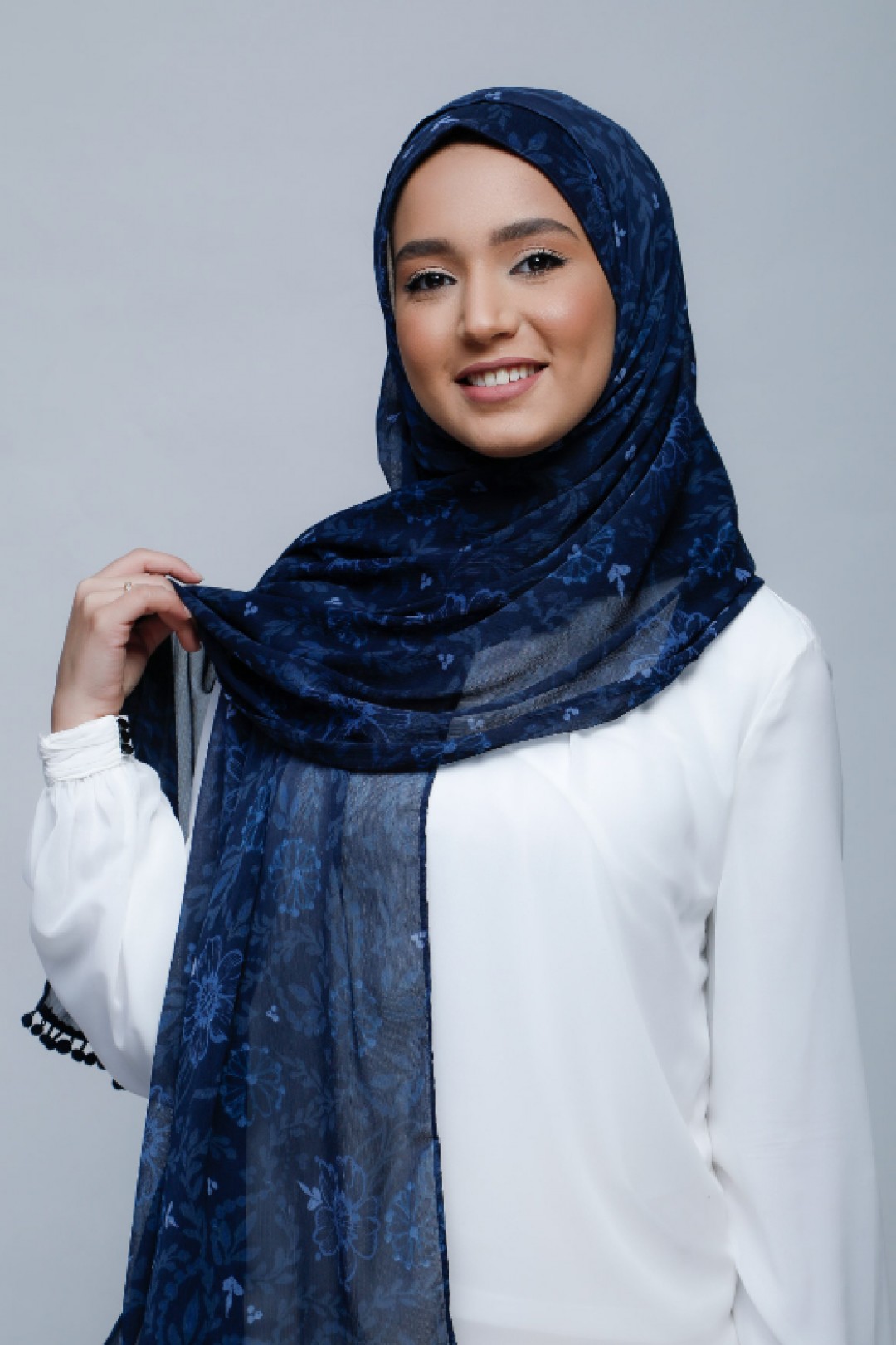 Joy - Printed With Pompoms Crinkled Chiffon - Capshawl