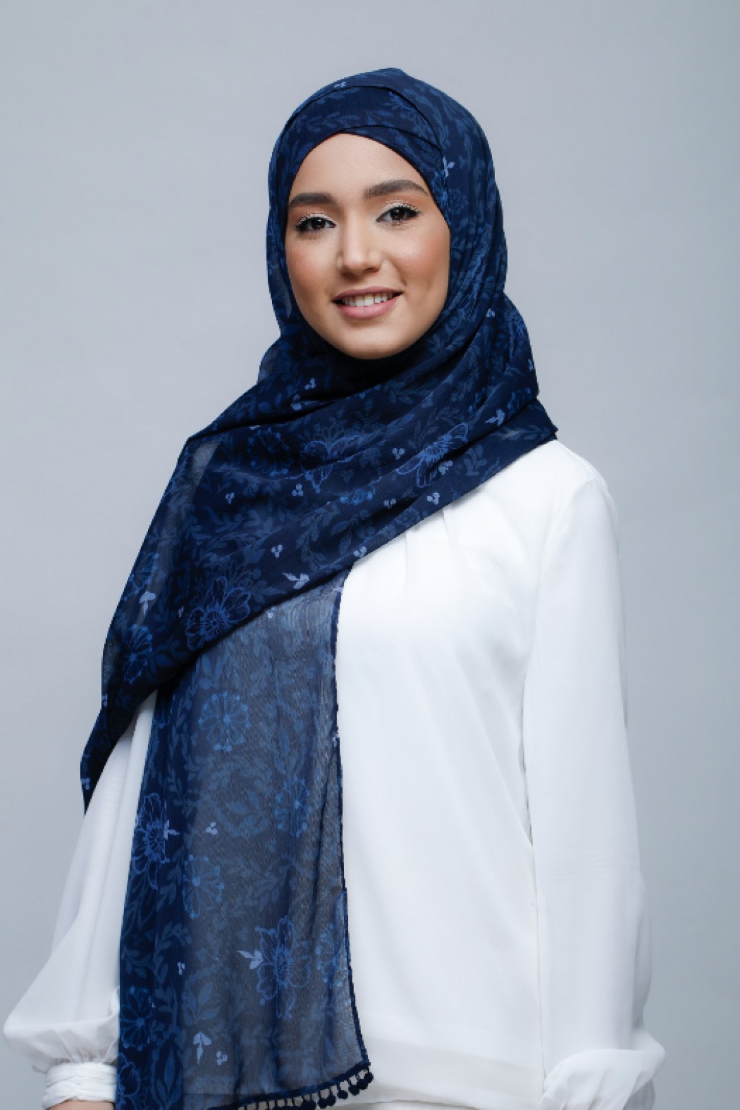 Joy - Printed With Pompoms Crinkled Chiffon - Capshawl