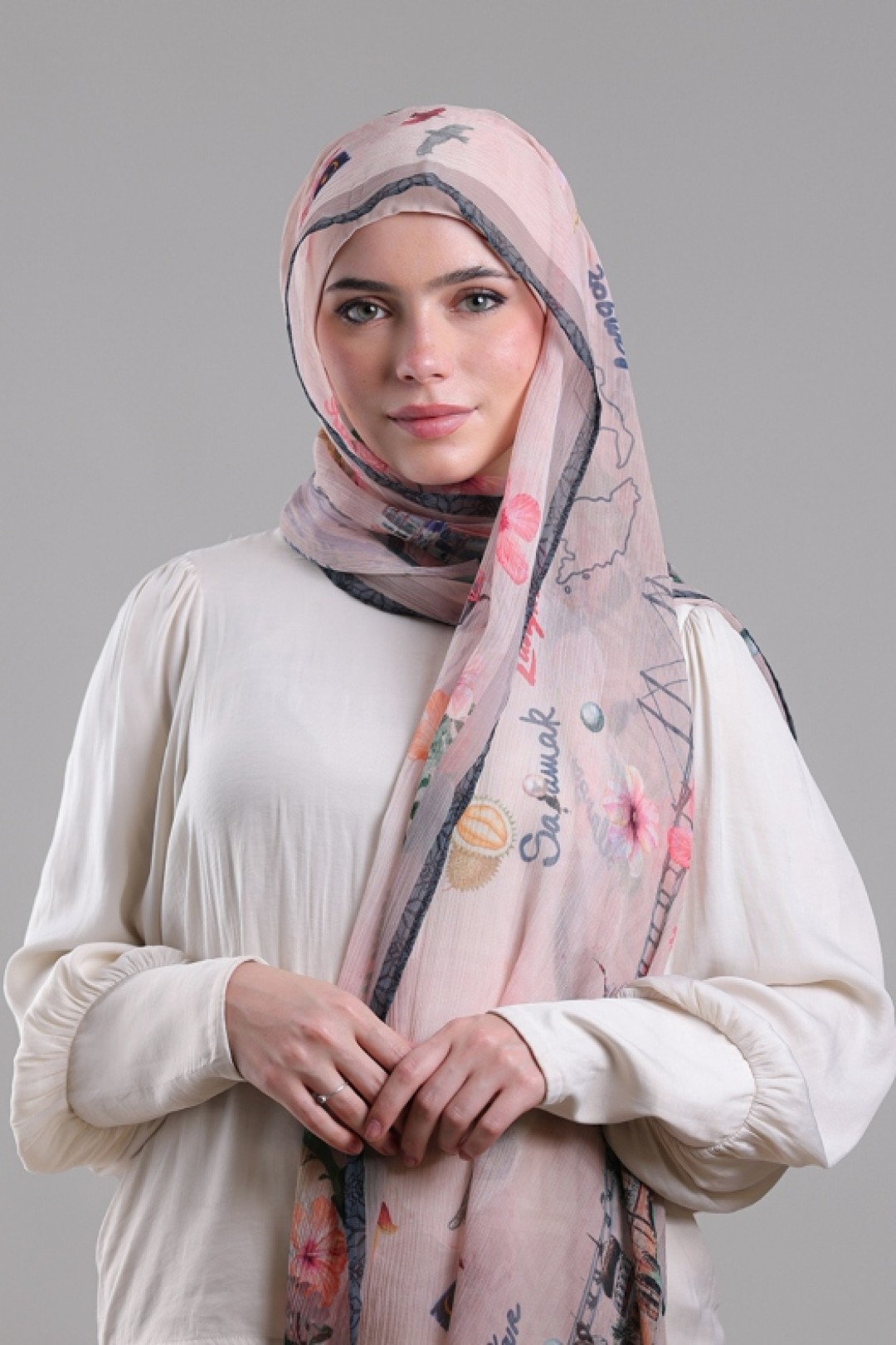 Kuala Lumpur Beige - Printed Crinkled Chiffon