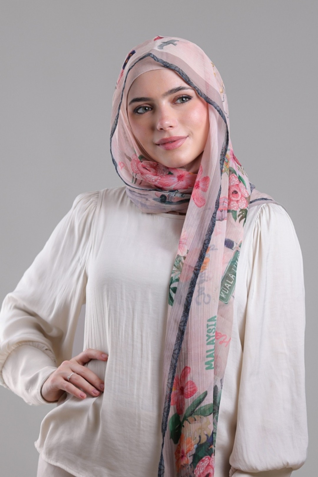 Kuala Lumpur Beige - Printed Crinkled Chiffon