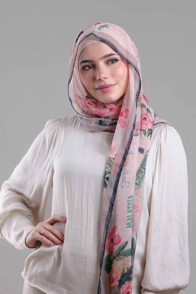 Kuala Lumpur Beige - Printed Crinkled Chiffon