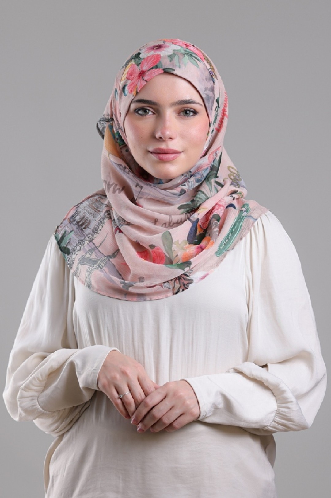 Kuala Lumpur Beige - Printed Crinkled Chiffon