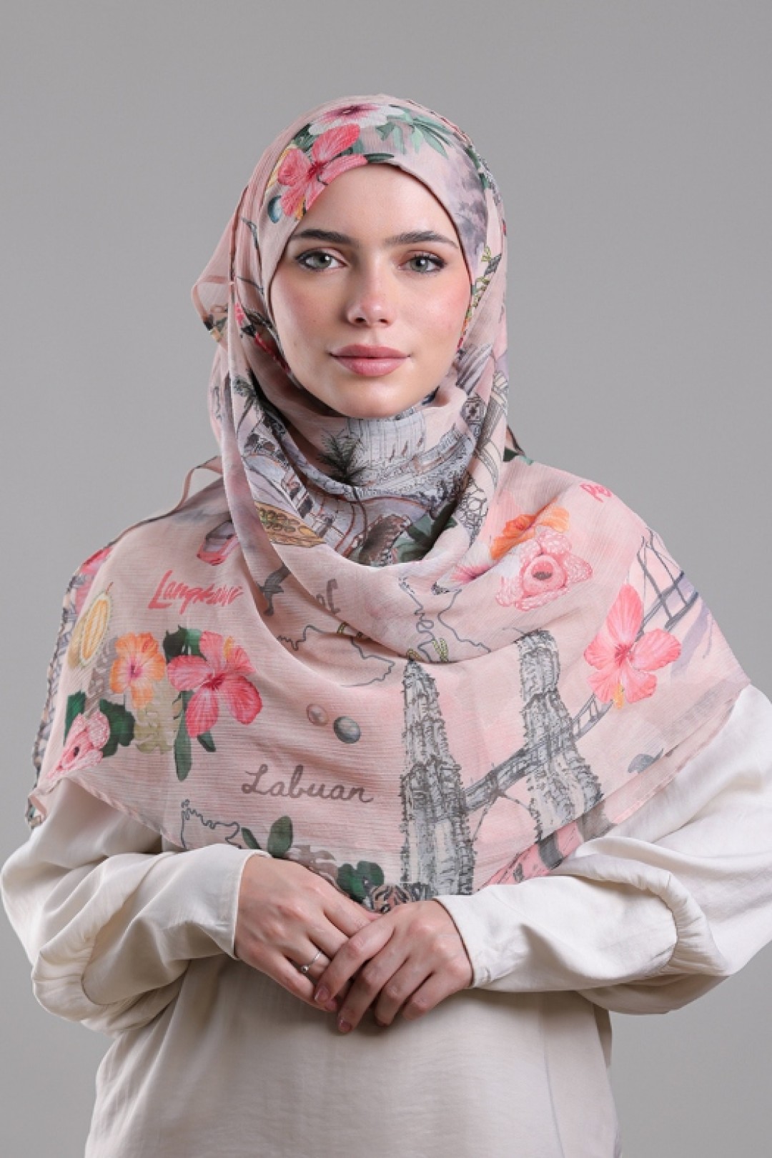 Kuala Lumpur Beige - Printed Crinkled Chiffon