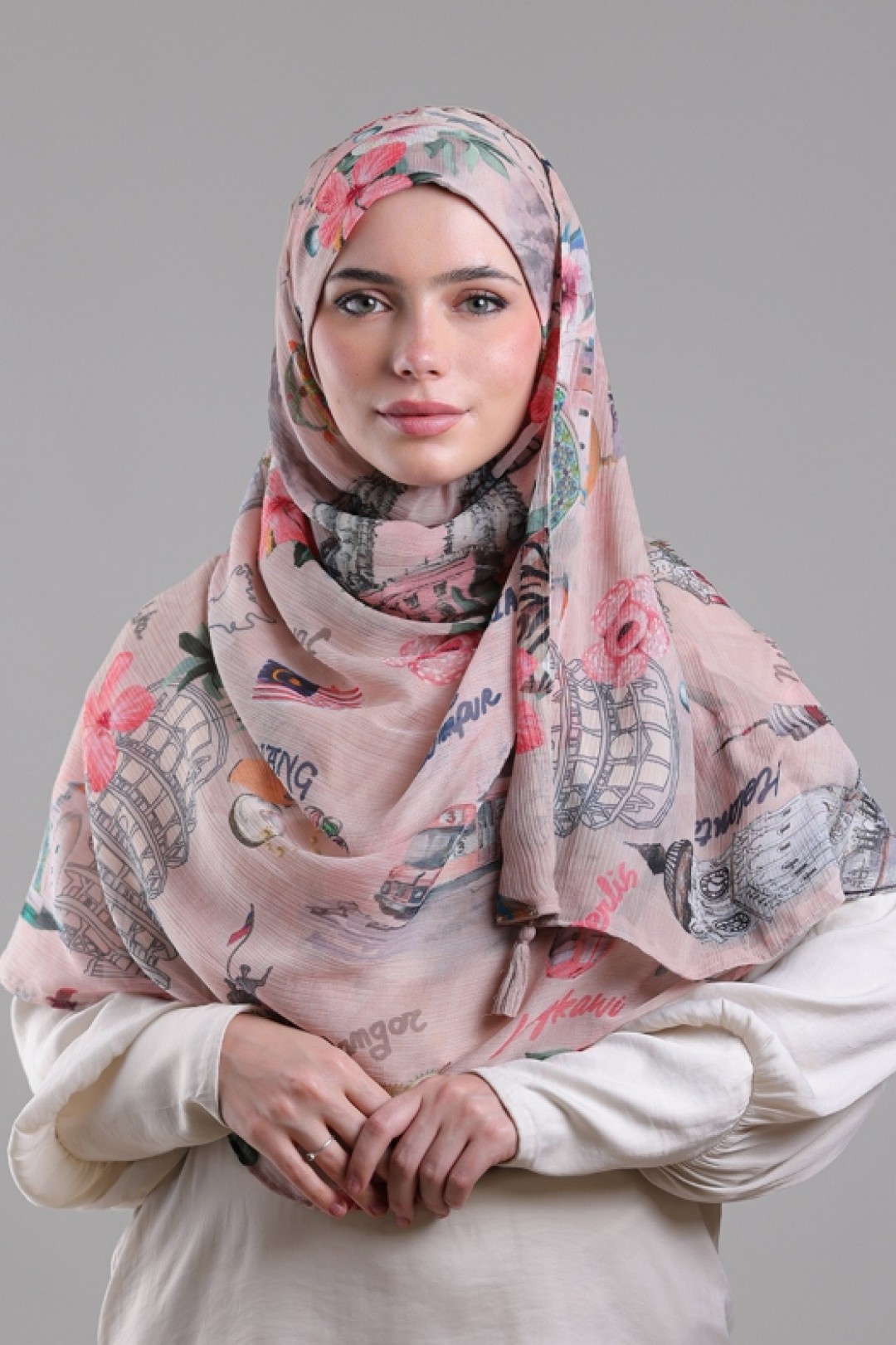 Kuala Lumpur Beige - Printed Crinkled Chiffon