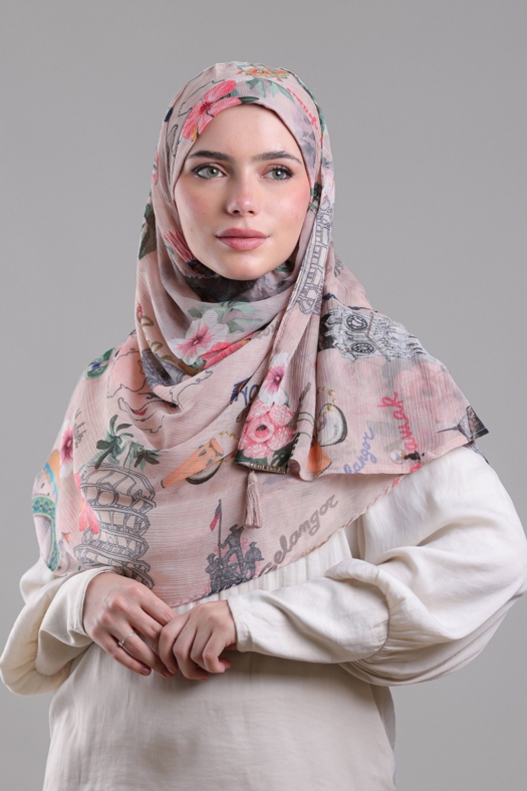 Kuala Lumpur Beige - Printed Crinkled Chiffon