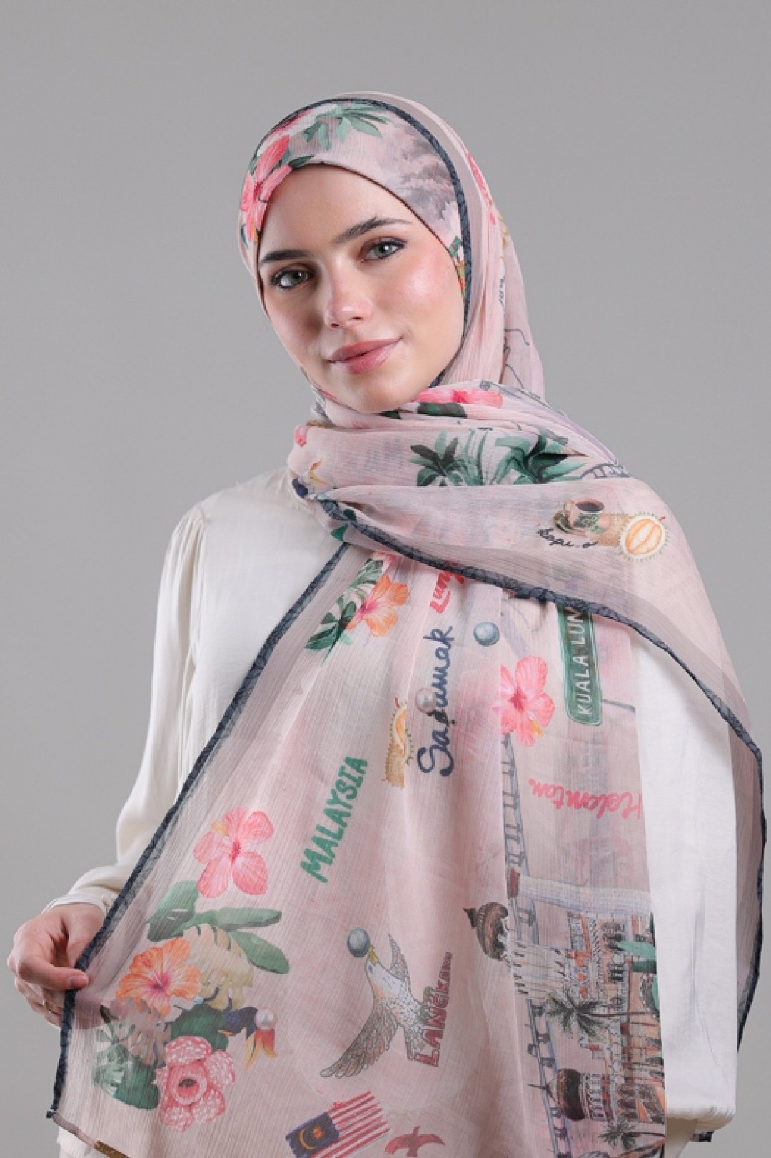 Kuala Lumpur Beige - Printed Crinkled Chiffon
