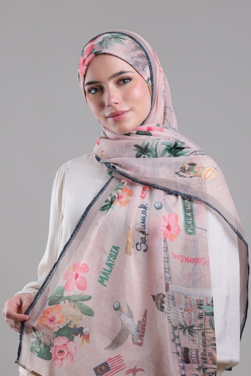 Kuala Lumpur Beige - Printed Crinkled Chiffon