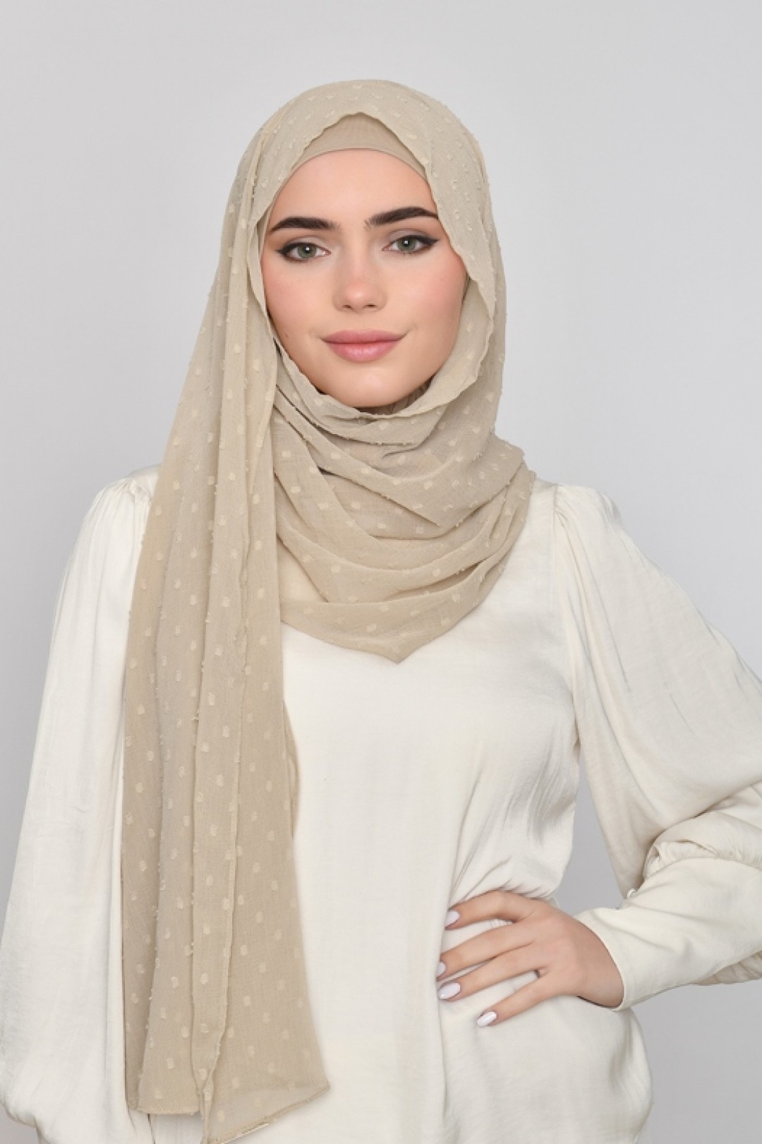 Latte Cream - Plain Mosaic Butti Chiffon
